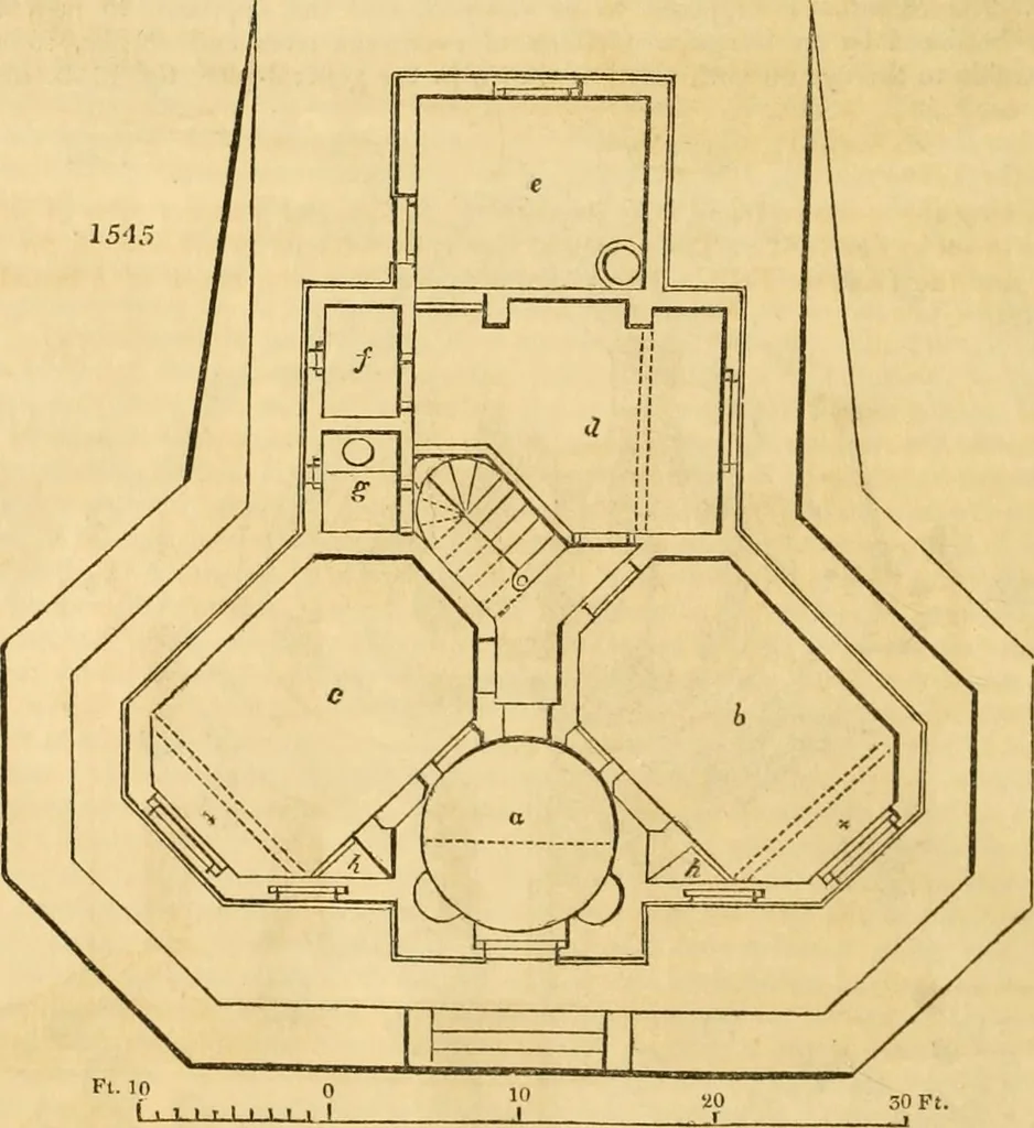 An illustration from An encyclopædia of cottage, farm, and villa architecture and furniture : containing numerous designs for dwellings from the cottage to the villa including farm houses, farmeries, and other agricultural buildings, several designs for country inns, public houses, and parochial schools, with the requisite fittings-up fixtures and furniture ; and appropriate offices, gardens and garden scenery ; each design accompanied by analytical and critical marks illustrative of the principles of archtiectural science and taste on whihc it is composed, 1836, leaf 901