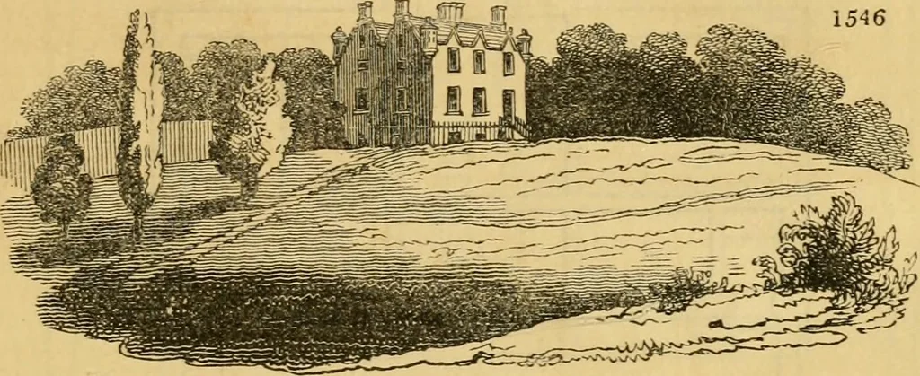 An illustration from An encyclopædia of cottage, farm, and villa architecture and furniture : containing numerous designs for dwellings from the cottage to the villa including farm houses, farmeries, and other agricultural buildings, several designs for country inns, public houses, and parochial schools, with the requisite fittings-up fixtures and furniture ; and appropriate offices, gardens and garden scenery ; each design accompanied by analytical and critical marks illustrative of the principles of archtiectural science and taste on whihc it is composed, 1836, leaf 902
