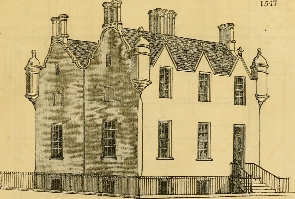 An illustration from An encyclopædia of cottage, farm, and villa architecture and furniture : containing numerous designs for dwellings from the cottage to the villa including farm houses, farmeries, and other agricultural buildings, several designs for country inns, public houses, and parochial schools, with the requisite fittings-up fixtures and furniture ; and appropriate offices, gardens and garden scenery ; each design accompanied by analytical and critical marks illustrative of the principles of archtiectural science and taste on whihc it is composed, 1836, leaf 902
