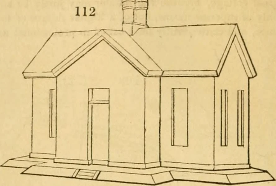 An illustration from An encyclopædia of cottage, farm, and villa architecture and furniture : containing numerous designs for dwellings from the cottage to the villa including farm houses, farmeries, and other agricultural buildings, several designs for country inns, public houses, and parochial schools, with the requisite fittings-up fixtures and furniture ; and appropriate offices, gardens and garden scenery ; each design accompanied by analytical and critical marks illustrative of the principles of archtiectural science and taste on whihc it is composed, 1836, leaf 91
