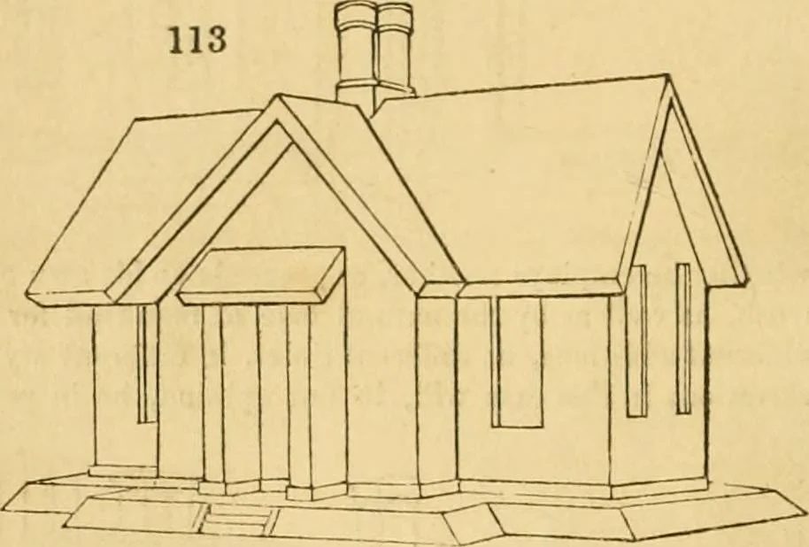 An illustration from An encyclopædia of cottage, farm, and villa architecture and furniture : containing numerous designs for dwellings from the cottage to the villa including farm houses, farmeries, and other agricultural buildings, several designs for country inns, public houses, and parochial schools, with the requisite fittings-up fixtures and furniture ; and appropriate offices, gardens and garden scenery ; each design accompanied by analytical and critical marks illustrative of the principles of archtiectural science and taste on whihc it is composed, 1836, leaf 91