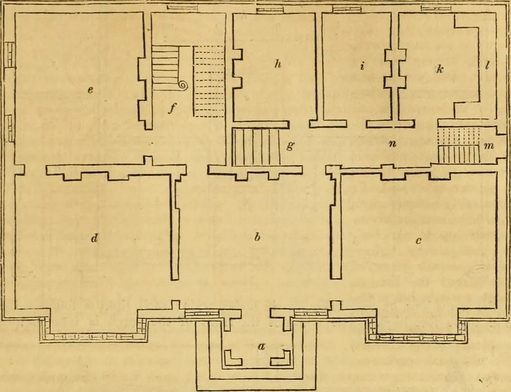 An illustration from An encyclopædia of cottage, farm, and villa architecture and furniture : containing numerous designs for dwellings from the cottage to the villa including farm houses, farmeries, and other agricultural buildings, several designs for country inns, public houses, and parochial schools, with the requisite fittings-up fixtures and furniture ; and appropriate offices, gardens and garden scenery ; each design accompanied by analytical and critical marks illustrative of the principles of archtiectural science and taste on whihc it is composed, 1836, leaf 918