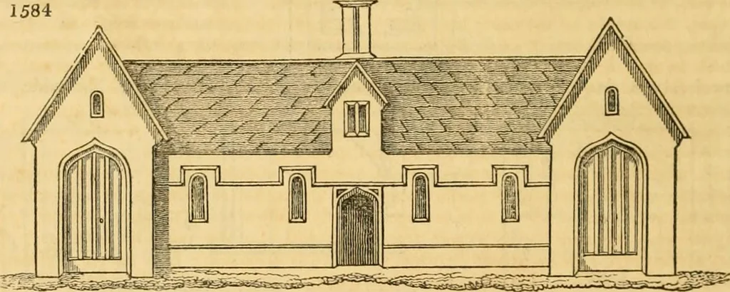 An illustration from An encyclopædia of cottage, farm, and villa architecture and furniture : containing numerous designs for dwellings from the cottage to the villa including farm houses, farmeries, and other agricultural buildings, several designs for country inns, public houses, and parochial schools, with the requisite fittings-up fixtures and furniture ; and appropriate offices, gardens and garden scenery ; each design accompanied by analytical and critical marks illustrative of the principles of archtiectural science and taste on whihc it is composed, 1836, leaf 919