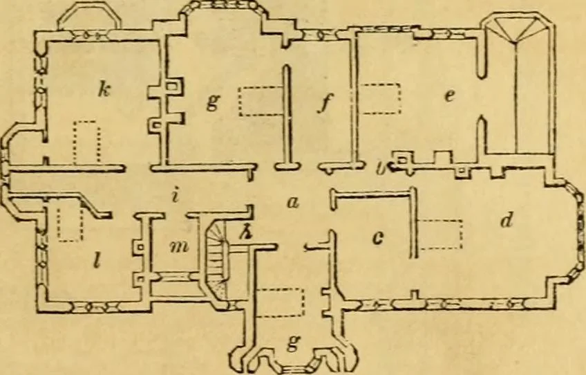 An illustration from An encyclopædia of cottage, farm, and villa architecture and furniture : containing numerous designs for dwellings from the cottage to the villa including farm houses, farmeries, and other agricultural buildings, several designs for country inns, public houses, and parochial schools, with the requisite fittings-up fixtures and furniture ; and appropriate offices, gardens and garden scenery ; each design accompanied by analytical and critical marks illustrative of the principles of archtiectural science and taste on whihc it is composed, 1836, leaf 944