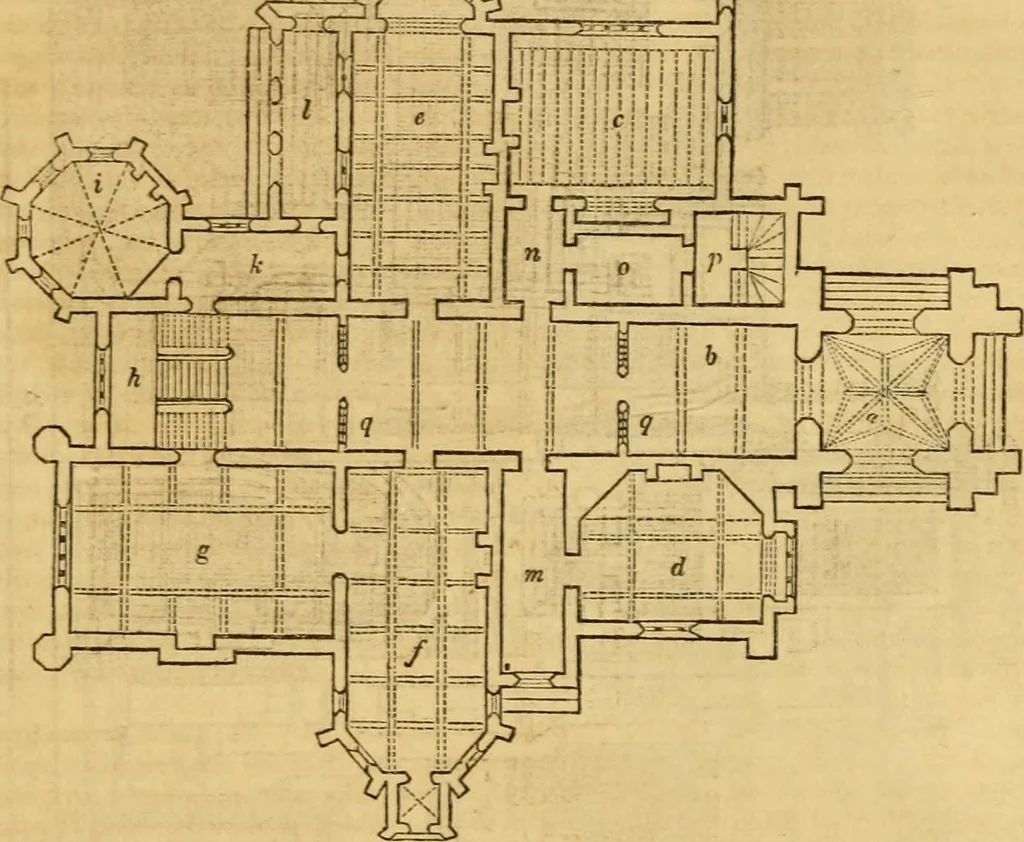 An illustration from An encyclopædia of cottage, farm, and villa architecture and furniture : containing numerous designs for dwellings from the cottage to the villa including farm houses, farmeries, and other agricultural buildings, several designs for country inns, public houses, and parochial schools, with the requisite fittings-up fixtures and furniture ; and appropriate offices, gardens and garden scenery ; each design accompanied by analytical and critical marks illustrative of the principles of archtiectural science and taste on whihc it is composed, 1836, leaf 966