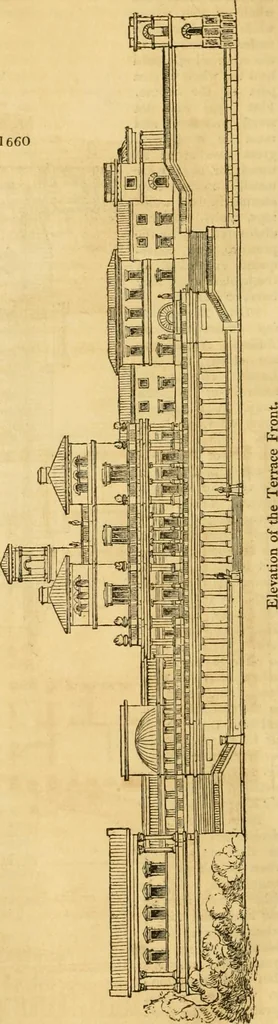 An illustration from An encyclopædia of cottage, farm, and villa architecture and furniture : containing numerous designs for dwellings from the cottage to the villa including farm houses, farmeries, and other agricultural buildings, several designs for country inns, public houses, and parochial schools, with the requisite fittings-up fixtures and furniture ; and appropriate offices, gardens and garden scenery ; each design accompanied by analytical and critical marks illustrative of the principles of archtiectural science and taste on whihc it is composed, 1836, leaf 975