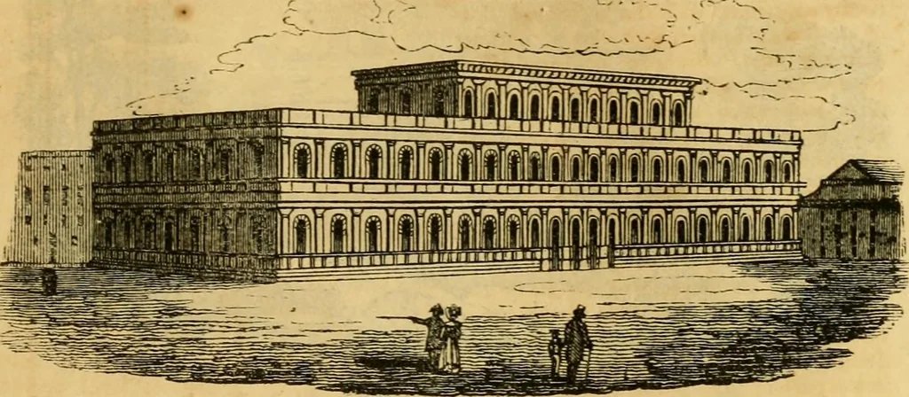 An illustration from An encyclopædia of cottage, farm, and villa architecture and furniture : containing numerous designs for dwellings from the cottage to the villa including farm houses, farmeries, and other agricultural buildings, several designs for country inns, public houses, and parochial schools, with the requisite fittings-up fixtures and furniture ; and appropriate offices, gardens and garden scenery ; each design accompanied by analytical and critical marks illustrative of the principles of archtiectural science and taste on whihc it is composed, 1836, leaf 976