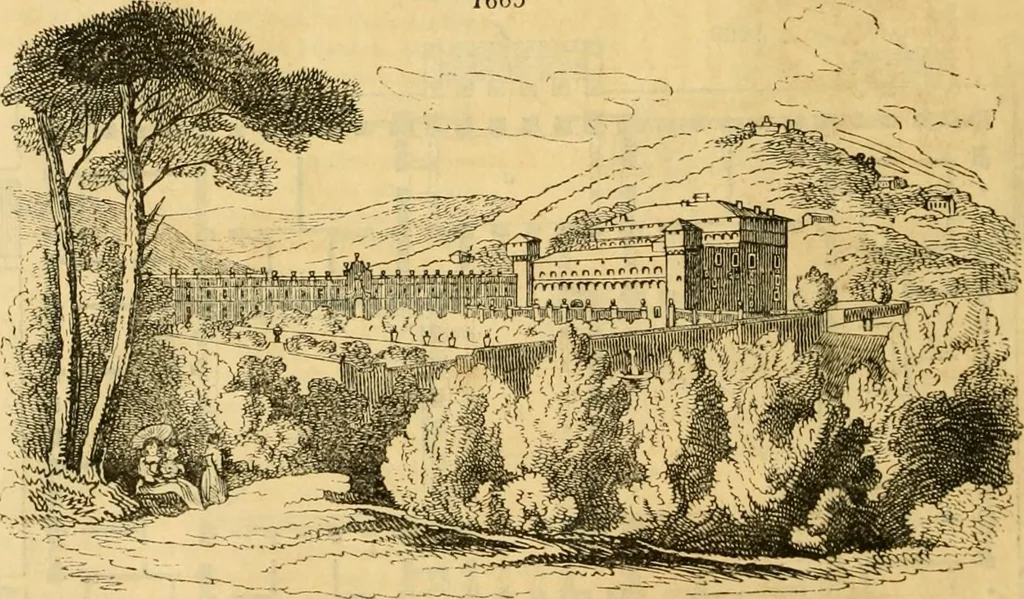 An illustration from An encyclopædia of cottage, farm, and villa architecture and furniture : containing numerous designs for dwellings from the cottage to the villa including farm houses, farmeries, and other agricultural buildings, several designs for country inns, public houses, and parochial schools, with the requisite fittings-up fixtures and furniture ; and appropriate offices, gardens and garden scenery ; each design accompanied by analytical and critical marks illustrative of the principles of archtiectural science and taste on whihc it is composed, 1836, leaf 977