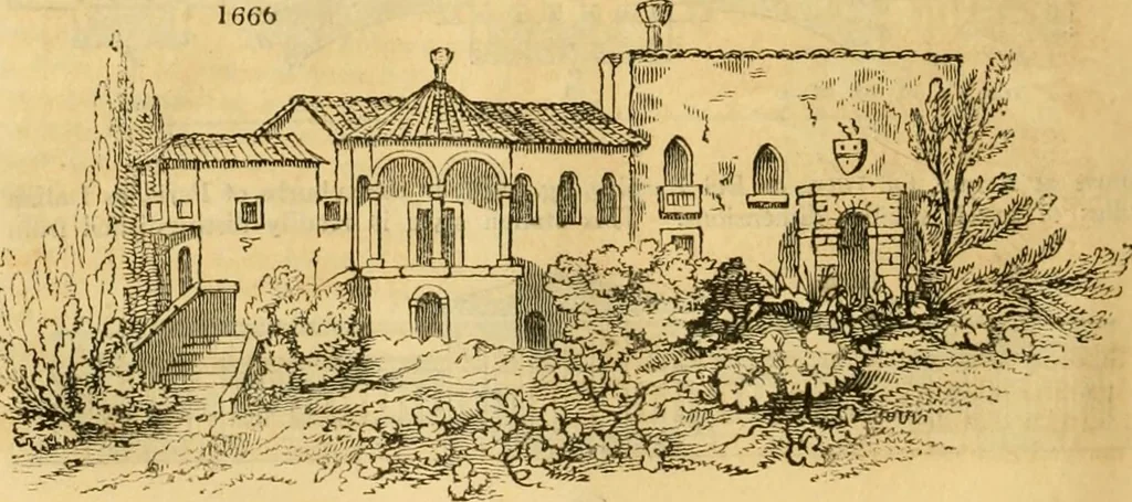 An illustration from An encyclopædia of cottage, farm, and villa architecture and furniture : containing numerous designs for dwellings from the cottage to the villa including farm houses, farmeries, and other agricultural buildings, several designs for country inns, public houses, and parochial schools, with the requisite fittings-up fixtures and furniture ; and appropriate offices, gardens and garden scenery ; each design accompanied by analytical and critical marks illustrative of the principles of archtiectural science and taste on whihc it is composed, 1836, leaf 977