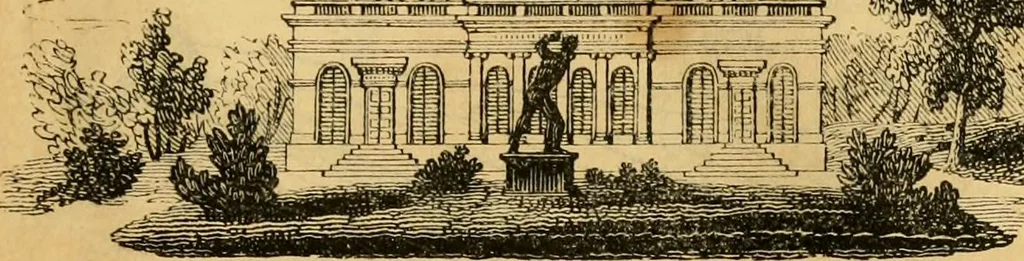 An illustration from An encyclopædia of cottage, farm, and villa architecture and furniture : containing numerous designs for dwellings from the cottage to the villa including farm houses, farmeries, and other agricultural buildings, several designs for country inns, public houses, and parochial schools, with the requisite fittings-up fixtures and furniture ; and appropriate offices, gardens and garden scenery ; each design accompanied by analytical and critical marks illustrative of the principles of archtiectural science and taste on whihc it is composed, 1836, leaf 978