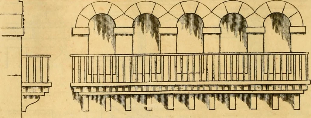 An illustration from An encyclopædia of cottage, farm, and villa architecture and furniture : containing numerous designs for dwellings from the cottage to the villa including farm houses, farmeries, and other agricultural buildings, several designs for country inns, public houses, and parochial schools, with the requisite fittings-up fixtures and furniture ; and appropriate offices, gardens and garden scenery ; each design accompanied by analytical and critical marks illustrative of the principles of archtiectural science and taste on whihc it is composed, 1836, leaf 983