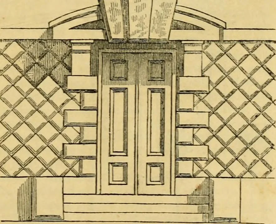 An illustration from An encyclopædia of cottage, farm, and villa architecture and furniture : containing numerous designs for dwellings from the cottage to the villa including farm houses, farmeries, and other agricultural buildings, several designs for country inns, public houses, and parochial schools, with the requisite fittings-up fixtures and furniture ; and appropriate offices, gardens and garden scenery ; each design accompanied by analytical and critical marks illustrative of the principles of archtiectural science and taste on whihc it is composed, 1836, leaf 984