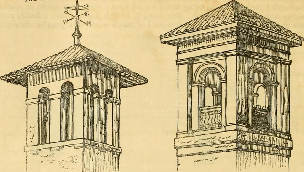 An illustration from An encyclopædia of cottage, farm, and villa architecture and furniture : containing numerous designs for dwellings from the cottage to the villa including farm houses, farmeries, and other agricultural buildings, several designs for country inns, public houses, and parochial schools, with the requisite fittings-up fixtures and furniture ; and appropriate offices, gardens and garden scenery ; each design accompanied by analytical and critical marks illustrative of the principles of archtiectural science and taste on whihc it is composed, 1836, leaf 985