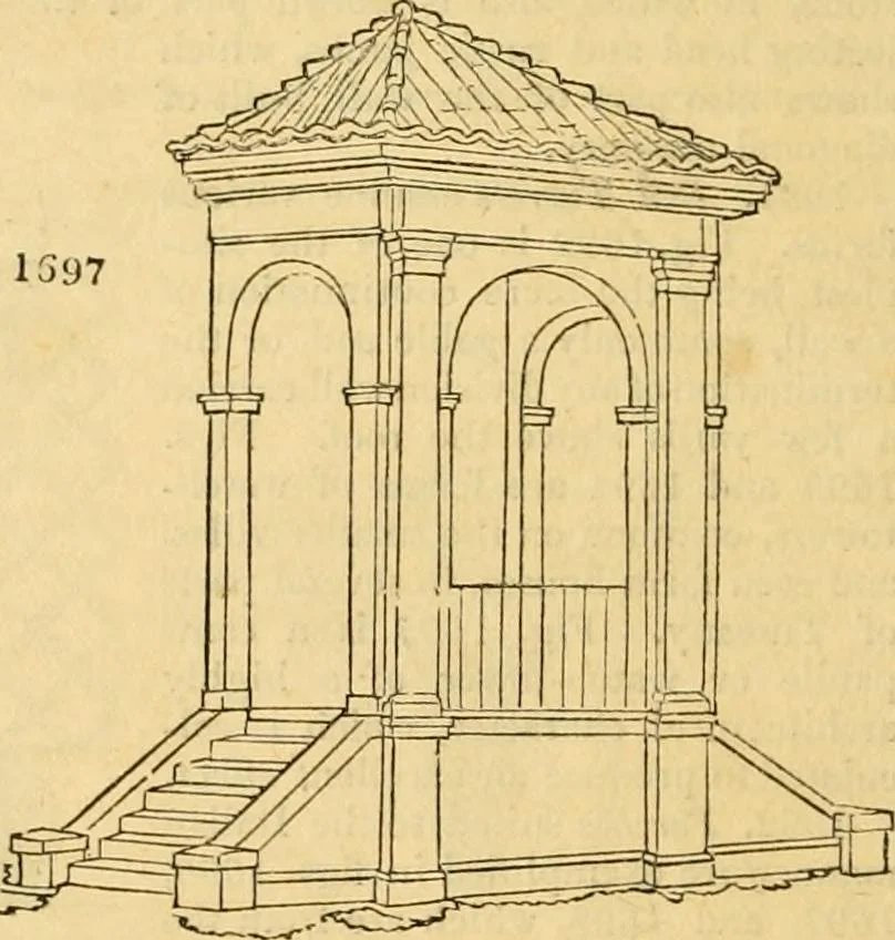An illustration from An encyclopædia of cottage, farm, and villa architecture and furniture : containing numerous designs for dwellings from the cottage to the villa including farm houses, farmeries, and other agricultural buildings, several designs for country inns, public houses, and parochial schools, with the requisite fittings-up fixtures and furniture ; and appropriate offices, gardens and garden scenery ; each design accompanied by analytical and critical marks illustrative of the principles of archtiectural science and taste on whihc it is composed, 1836, leaf 985