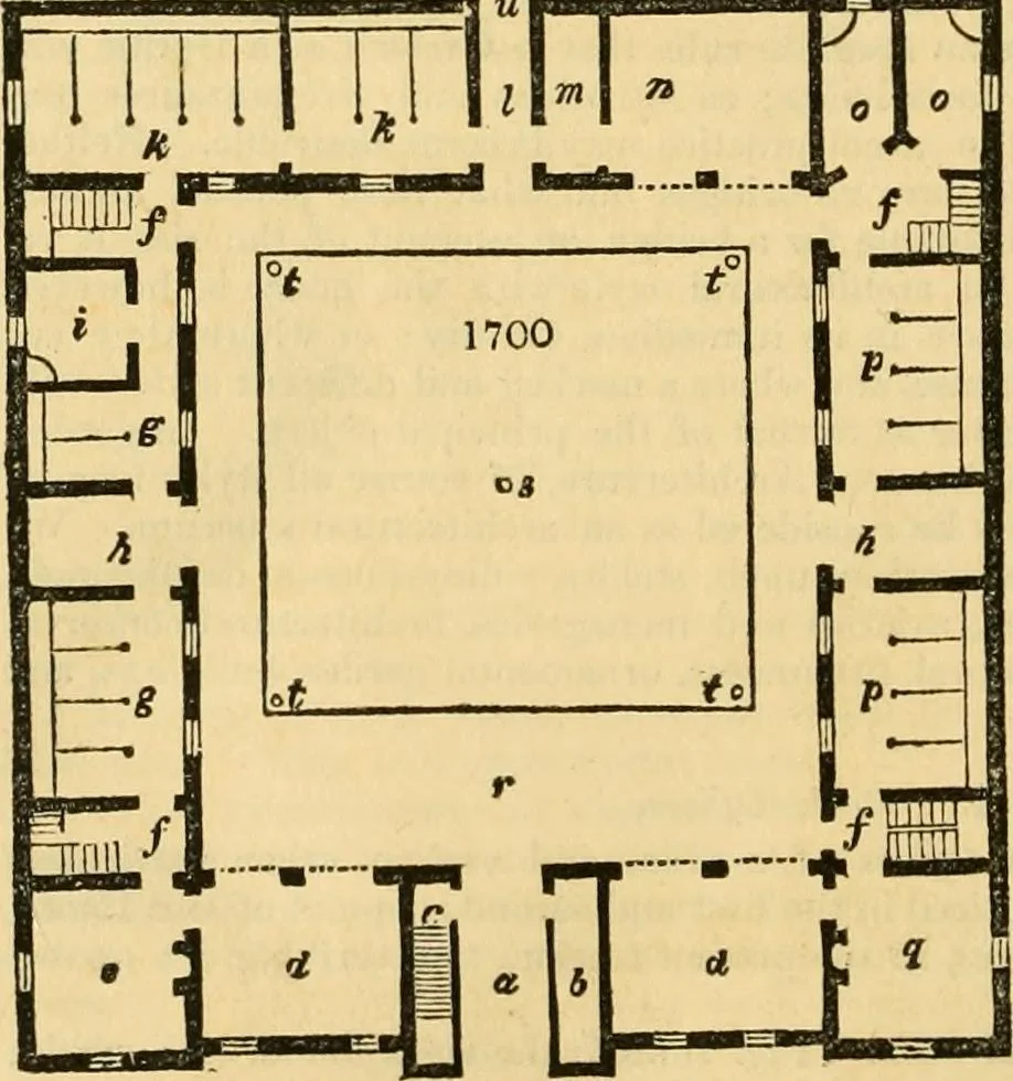 An illustration from An encyclopædia of cottage, farm, and villa architecture and furniture : containing numerous designs for dwellings from the cottage to the villa including farm houses, farmeries, and other agricultural buildings, several designs for country inns, public houses, and parochial schools, with the requisite fittings-up fixtures and furniture ; and appropriate offices, gardens and garden scenery ; each design accompanied by analytical and critical marks illustrative of the principles of archtiectural science and taste on whihc it is composed, 1836, leaf 987