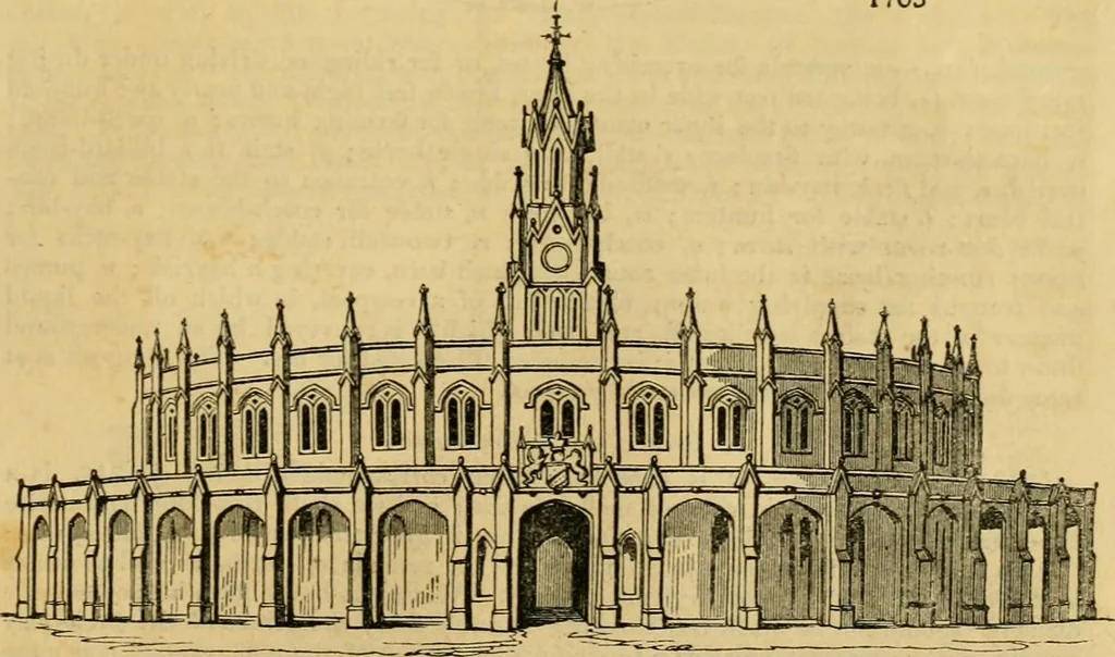 An illustration from An encyclopædia of cottage, farm, and villa architecture and furniture : containing numerous designs for dwellings from the cottage to the villa including farm houses, farmeries, and other agricultural buildings, several designs for country inns, public houses, and parochial schools, with the requisite fittings-up fixtures and furniture ; and appropriate offices, gardens and garden scenery ; each design accompanied by analytical and critical marks illustrative of the principles of archtiectural science and taste on whihc it is composed, 1836, leaf 988