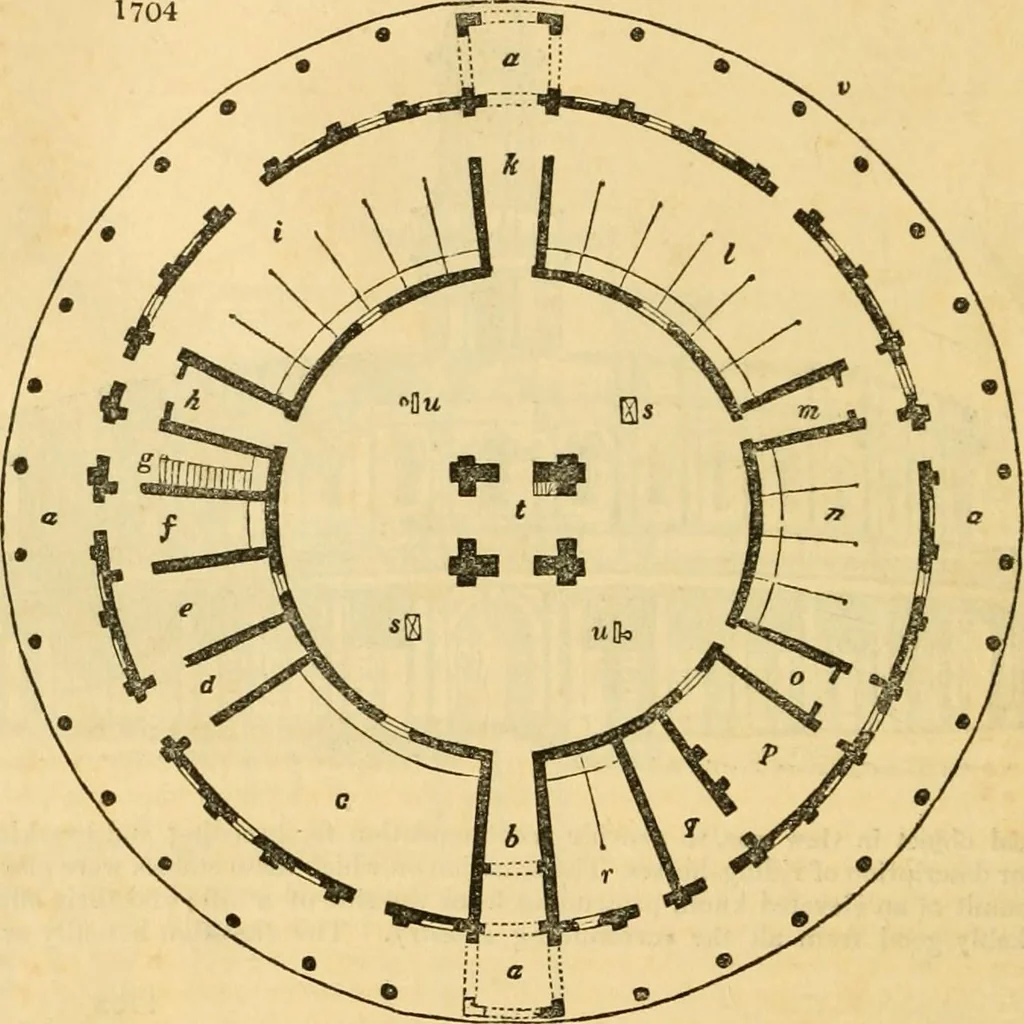 An illustration from An encyclopædia of cottage, farm, and villa architecture and furniture : containing numerous designs for dwellings from the cottage to the villa including farm houses, farmeries, and other agricultural buildings, several designs for country inns, public houses, and parochial schools, with the requisite fittings-up fixtures and furniture ; and appropriate offices, gardens and garden scenery ; each design accompanied by analytical and critical marks illustrative of the principles of archtiectural science and taste on whihc it is composed, 1836, leaf 989