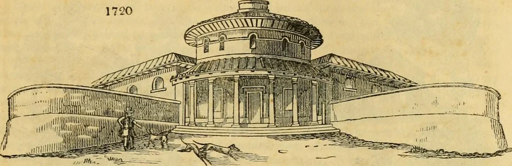 An illustration from An encyclopædia of cottage, farm, and villa architecture and furniture : containing numerous designs for dwellings from the cottage to the villa including farm houses, farmeries, and other agricultural buildings, several designs for country inns, public houses, and parochial schools, with the requisite fittings-up fixtures and furniture ; and appropriate offices, gardens and garden scenery ; each design accompanied by analytical and critical marks illustrative of the principles of archtiectural science and taste on whihc it is composed, 1836, leaf 996