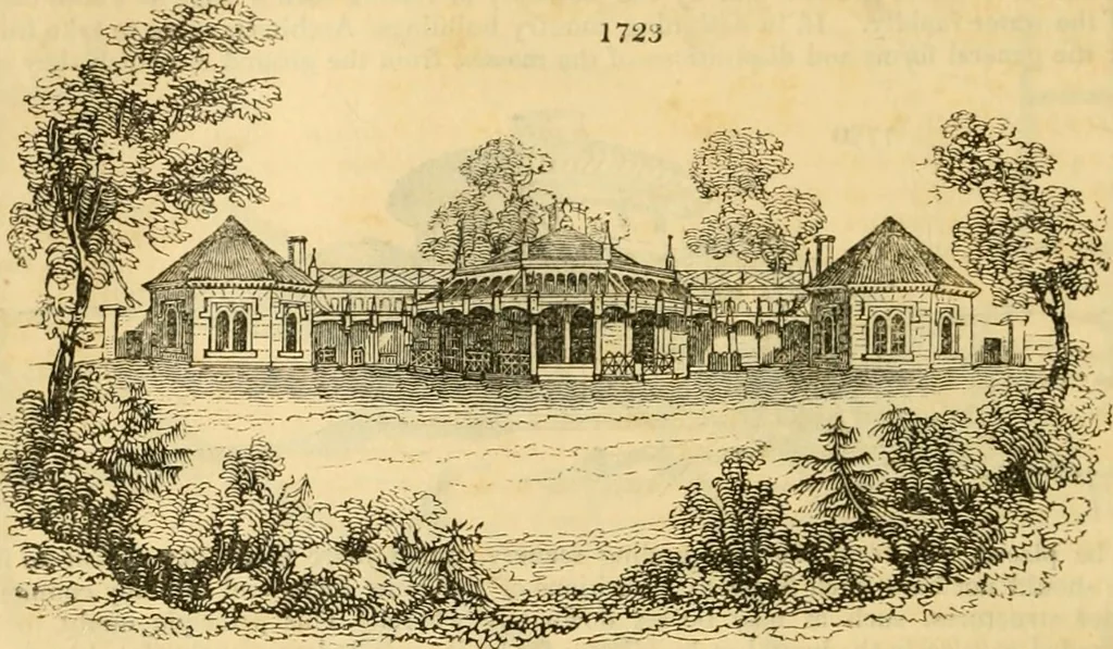 An illustration from An encyclopædia of cottage, farm, and villa architecture and furniture : containing numerous designs for dwellings from the cottage to the villa including farm houses, farmeries, and other agricultural buildings, several designs for country inns, public houses, and parochial schools, with the requisite fittings-up fixtures and furniture ; and appropriate offices, gardens and garden scenery ; each design accompanied by analytical and critical marks illustrative of the principles of archtiectural science and taste on whihc it is composed, 1836, leaf 997