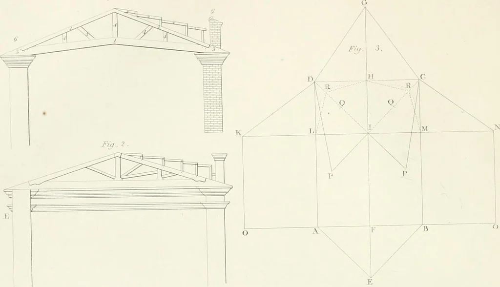 An illustration from Encyclopedia of architecture : a dictionary of the science and practice of architecture, building, carpentry, etc., from the earliest ages to the present time, forming a comprehensive work of reference for the use of architects, builders, carpenters, masons, engineers, students, professional men, and amateurs, 1852, leaf 129