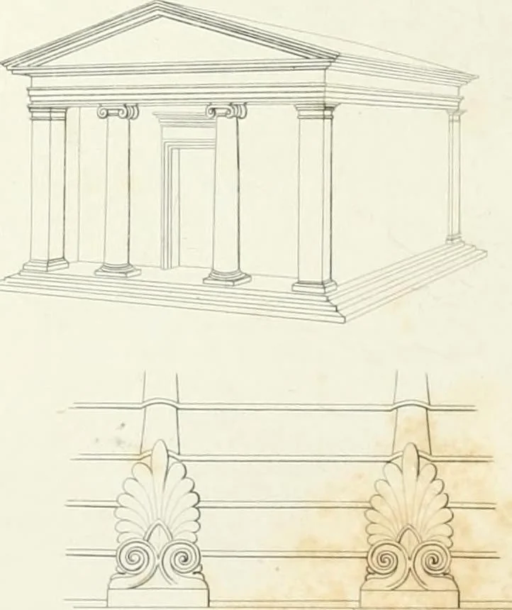 An illustration from Encyclopedia of architecture : a dictionary of the science and practice of architecture, building, carpentry, etc., from the earliest ages to the present time, forming a comprehensive work of reference for the use of architects, builders, carpenters, masons, engineers, students, professional men, and amateurs, 1852, leaf 27