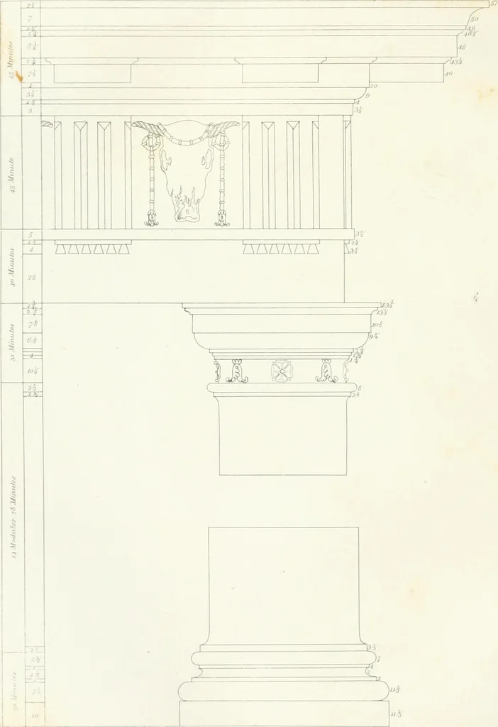 An illustration from Encyclopedia of architecture : a dictionary of the science and practice of architecture, building, carpentry, etc., from the earliest ages to the present time, forming a comprehensive work of reference for the use of architects, builders, carpenters, masons, engineers, students, professional men, and amateurs, 1852, leaf 435