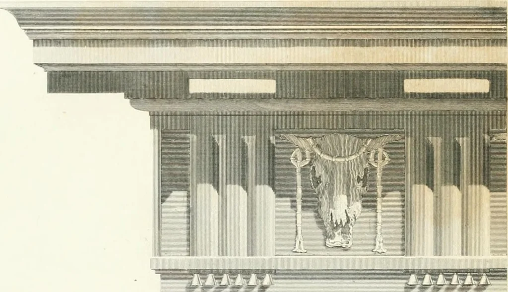 An illustration from Encyclopedia of architecture : a dictionary of the science and practice of architecture, building, carpentry, etc., from the earliest ages to the present time, forming a comprehensive work of reference for the use of architects, builders, carpenters, masons, engineers, students, professional men, and amateurs, 1852, leaf 437