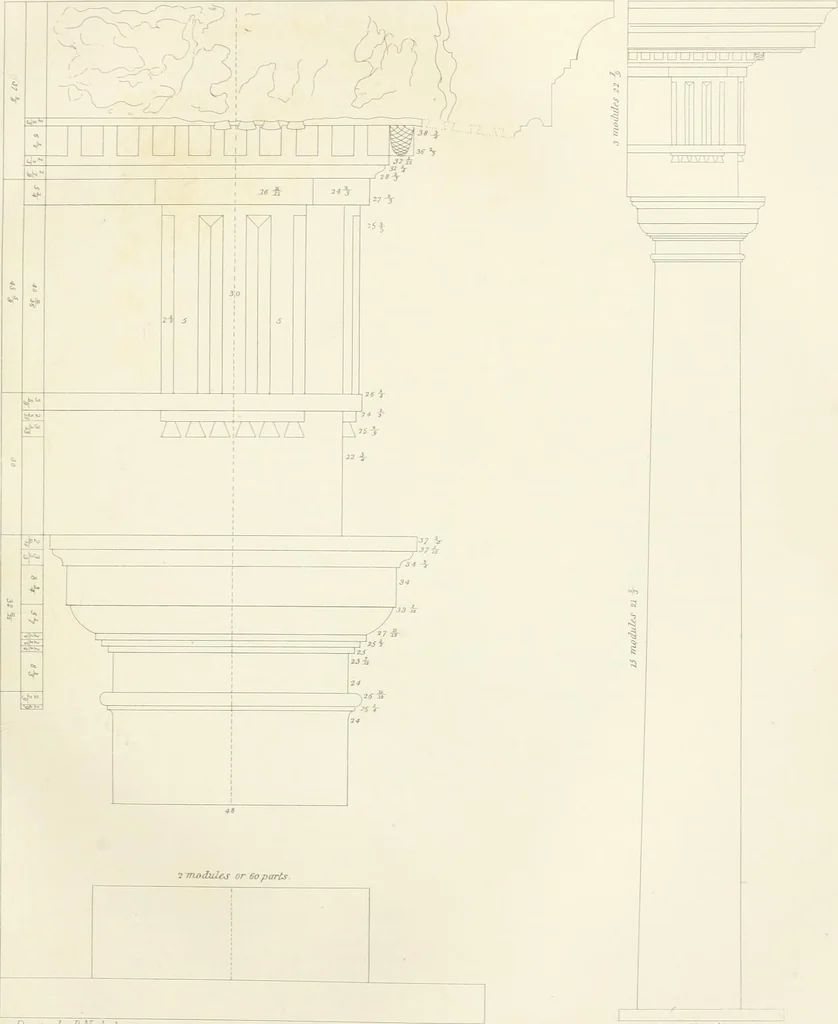 An illustration from Encyclopedia of architecture : a dictionary of the science and practice of architecture, building, carpentry, etc., from the earliest ages to the present time, forming a comprehensive work of reference for the use of architects, builders, carpenters, masons, engineers, students, professional men, and amateurs, 1852, leaf 438