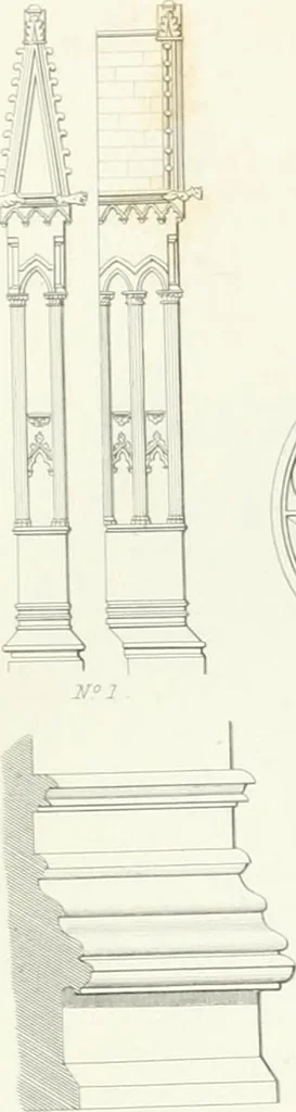 An illustration from Encyclopedia of architecture : a dictionary of the science and practice of architecture, building, carpentry, etc., from the earliest ages to the present time, forming a comprehensive work of reference for the use of architects, builders, carpenters, masons, engineers, students, professional men, and amateurs, 1852, leaf 663