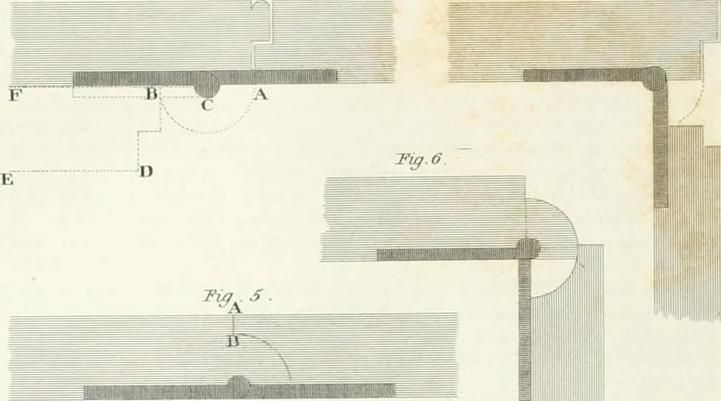 An illustration from Encyclopedia of architecture : a dictionary of the science and practice of architecture, building, carpentry, etc., from the earliest ages to the present time, forming a comprehensive work of reference for the use of architects, builders, carpenters, masons, engineers, students, professional men, and amateurs, 1852, leaf 715