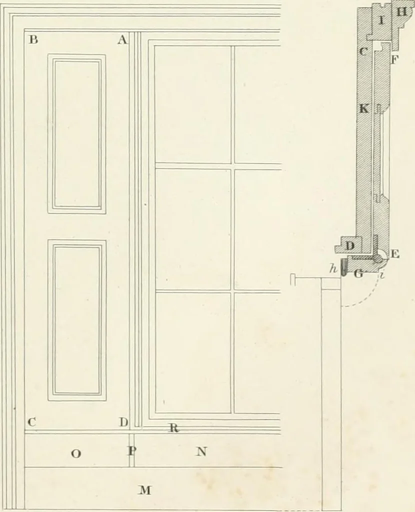 An illustration from Encyclopedia of architecture : a dictionary of the science and practice of architecture, building, carpentry, etc., from the earliest ages to the present time, forming a comprehensive work of reference for the use of architects, builders, carpenters, masons, engineers, students, professional men, and amateurs, 1852, leaf 117