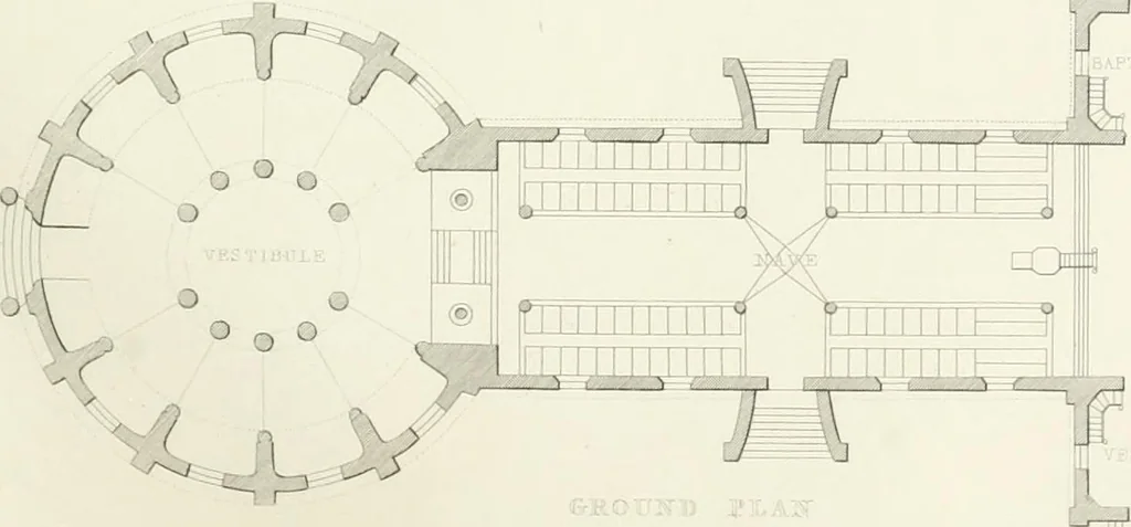 An illustration from Encyclopedia of architecture : a dictionary of the science and practice of architecture, building, carpentry, etc., from the earliest ages to the present time, forming a comprehensive work of reference for the use of architects, builders, carpenters, masons, engineers, students, professional men, and amateurs, 1852, leaf 185