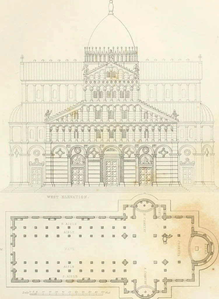 An illustration from Encyclopedia of architecture : a dictionary of the science and practice of architecture, building, carpentry, etc., from the earliest ages to the present time, forming a comprehensive work of reference for the use of architects, builders, carpenters, masons, engineers, students, professional men, and amateurs, 1852, leaf 187