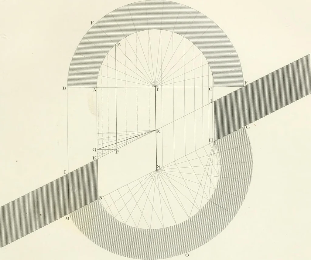 An illustration from Encyclopedia of architecture : a dictionary of the science and practice of architecture, building, carpentry, etc., from the earliest ages to the present time, forming a comprehensive work of reference for the use of architects, builders, carpenters, masons, engineers, students, professional men, and amateurs, 1852, leaf 199