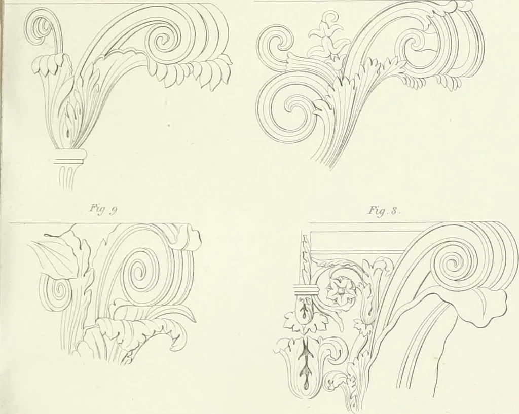 An illustration from Encyclopedia of architecture : a dictionary of the science and practice of architecture, building, carpentry, etc., from the earliest ages to the present time, forming a comprehensive work of reference for the use of architects, builders, carpenters, masons, engineers, students, professional men, and amateurs, 1852, leaf 357