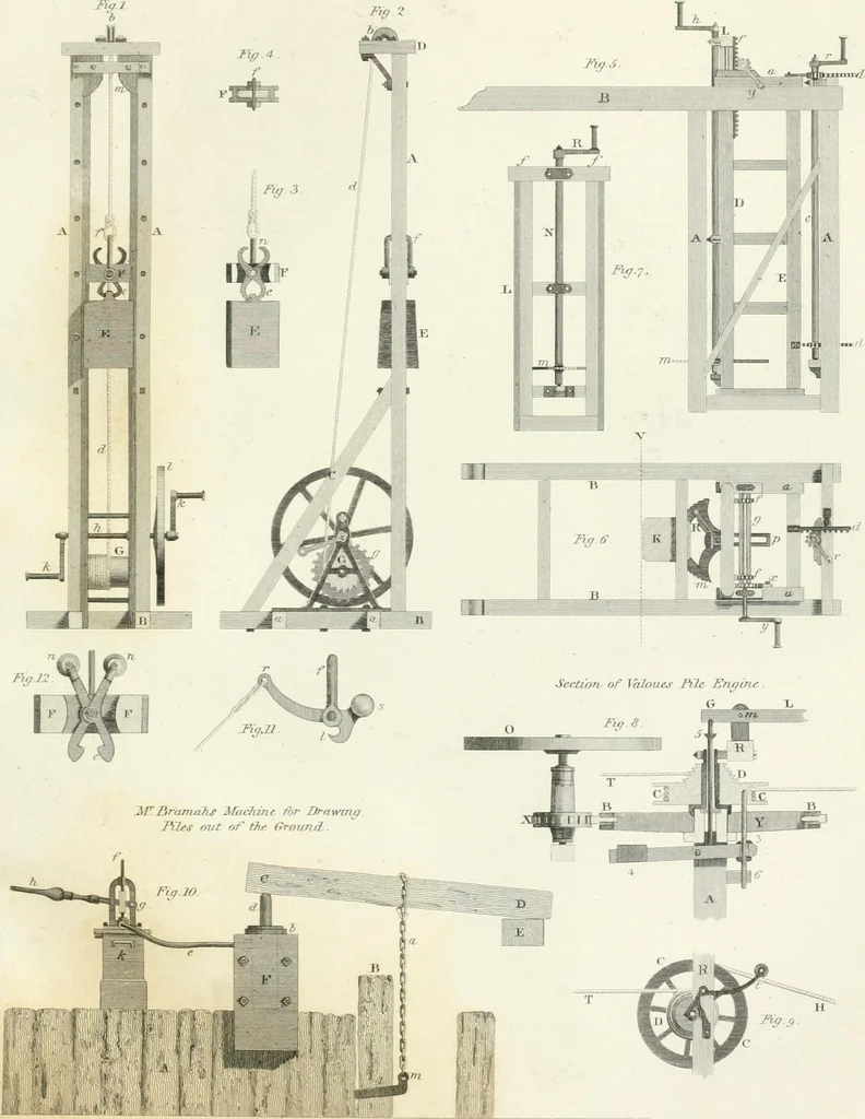 An illustration from Encyclopedia of architecture : a dictionary of the science and practice of architecture, building, carpentry, etc., from the earliest ages to the present time, forming a comprehensive work of reference for the use of architects, builders, carpenters, masons, engineers, students, professional men, and amateurs, 1852, leaf 435