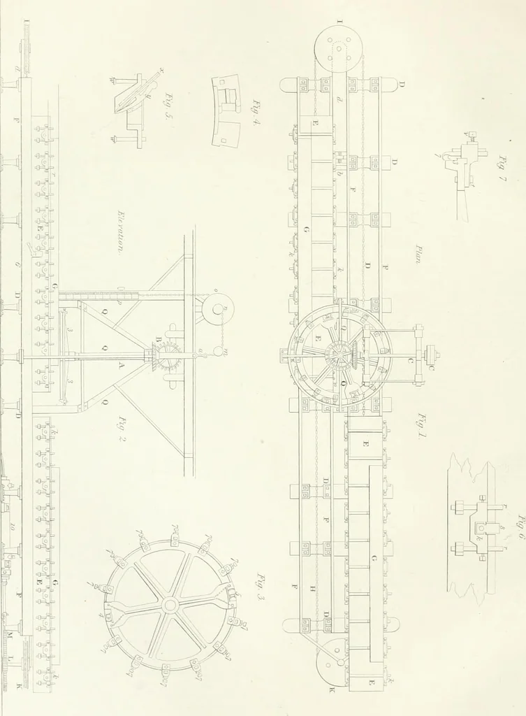 An illustration from Encyclopedia of architecture : a dictionary of the science and practice of architecture, building, carpentry, etc., from the earliest ages to the present time, forming a comprehensive work of reference for the use of architects, builders, carpenters, masons, engineers, students, professional men, and amateurs, 1852, leaf 450