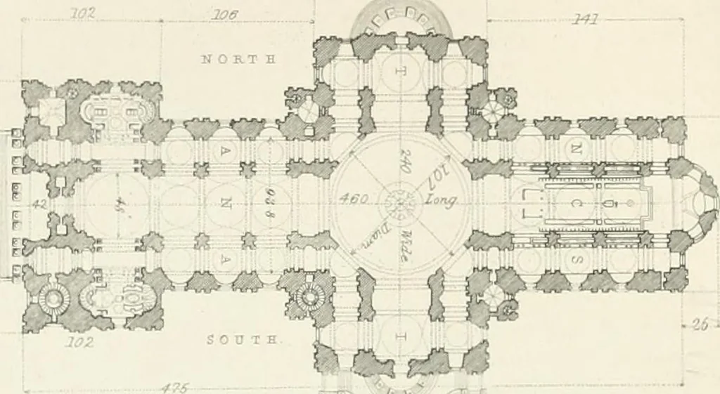 An illustration from Encyclopedia of architecture : a dictionary of the science and practice of architecture, building, carpentry, etc., from the earliest ages to the present time, forming a comprehensive work of reference for the use of architects, builders, carpenters, masons, engineers, students, professional men, and amateurs, 1852, leaf 76