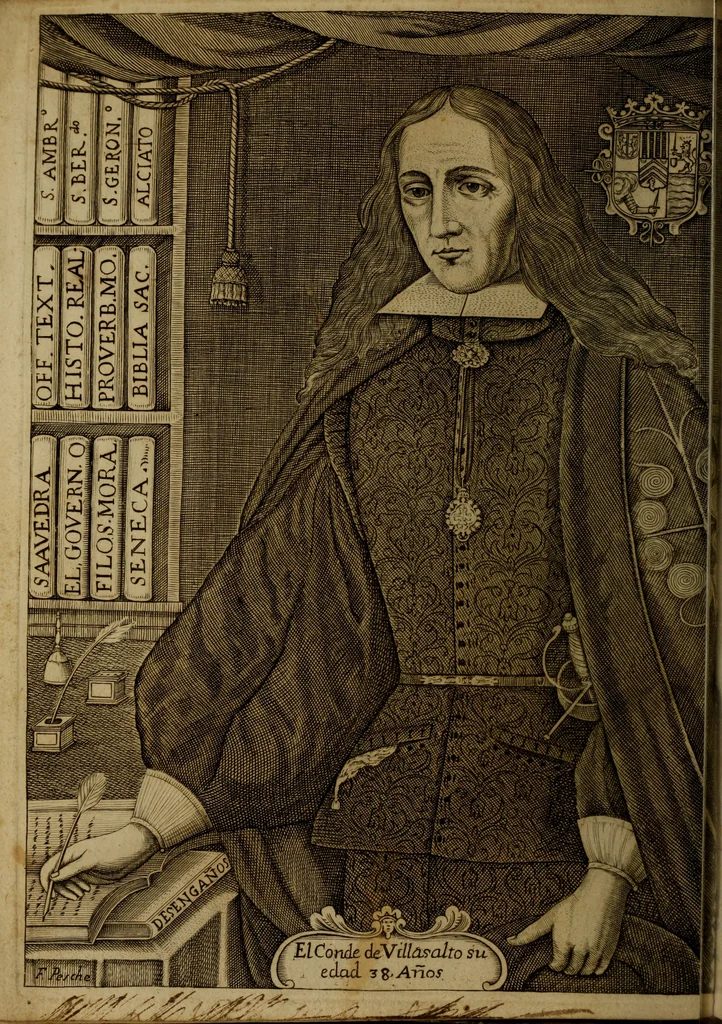 An illustration from Engaños y desengaños del profano amor : deducidos de la amorosa historia, que à este fin se refiere del ducque D. Federico de Toledo : donde se disuade lo nocivo de esta passion, y se previene su remedio en diversos documentos morales, y politicos ; illustrados de toda erudicion sacra y humana ..., 1687, leaf 39