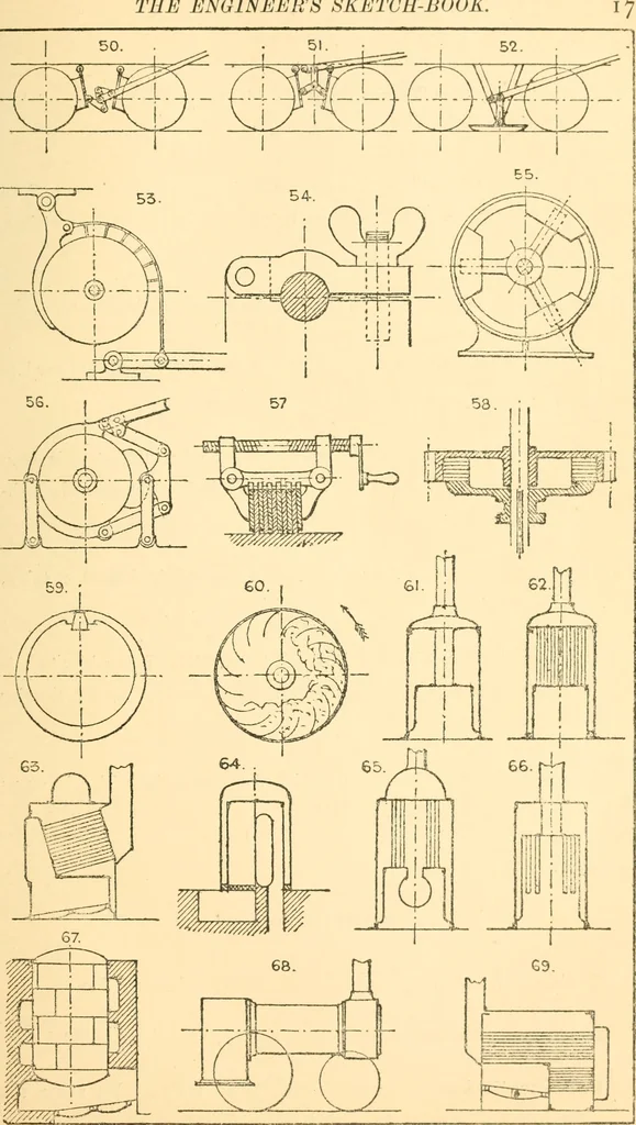 An illustration from The engineer's sketch-book of mechanical movements, devices, appliances, contrivances and details employed in the design and construction of machinery for every purpose;, 1902, leaf 23