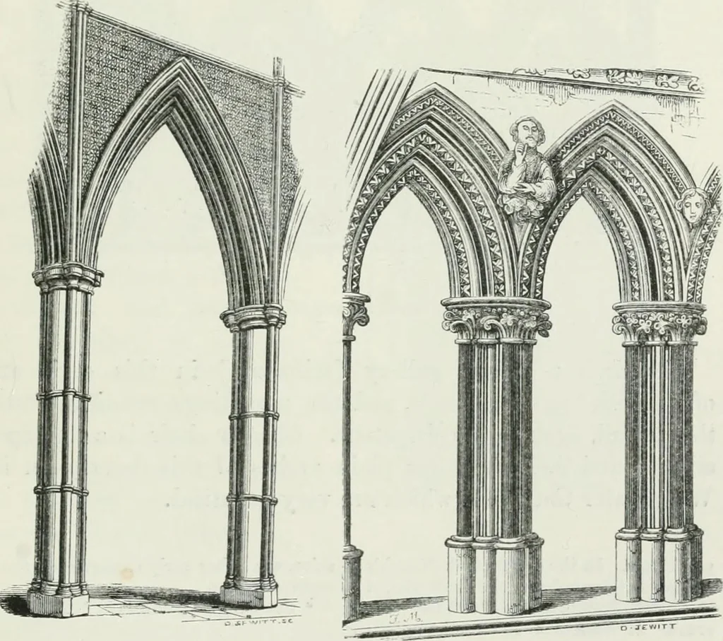 An illustration from An attempt to discriminate the styles of architecture in England : from the Conquest to the Reformation : with a sketch of the Grecian and Roman orders, 1862, leaf 232