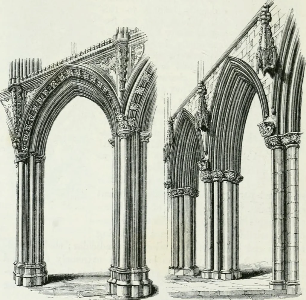 An illustration from An attempt to discriminate the styles of architecture in England : from the Conquest to the Reformation : with a sketch of the Grecian and Roman orders, 1862, leaf 331