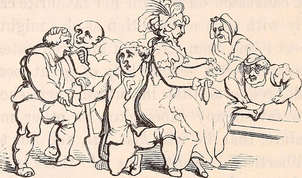 An illustration from England under the house of Hanover; : its history and condition during the reigns of the three Georges, illustrated from the caricatures and satires of the day., 1848, leaf 131