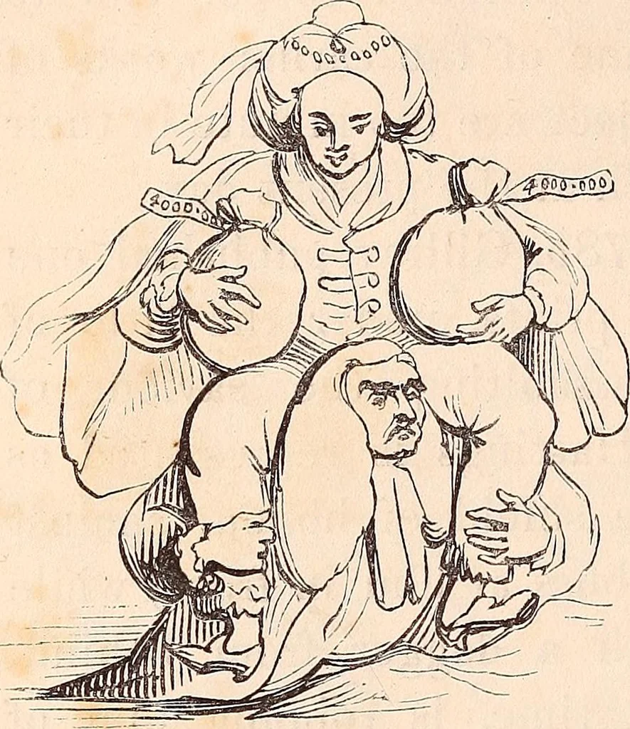An illustration from England under the house of Hanover; : its history and condition during the reigns of the three Georges, illustrated from the caricatures and satires of the day., 1848, leaf 171
