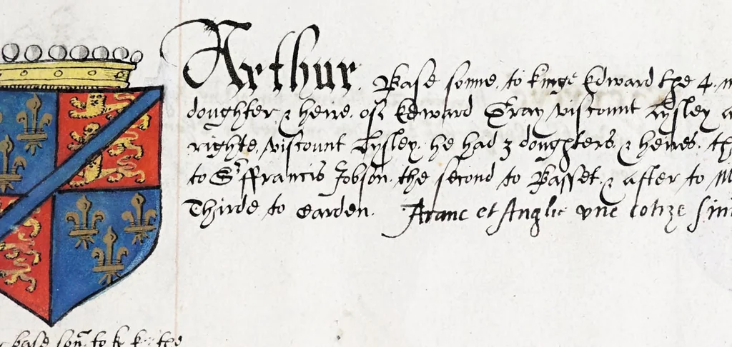 An illustration from English armorial : manuscript, 1603, leaf 157