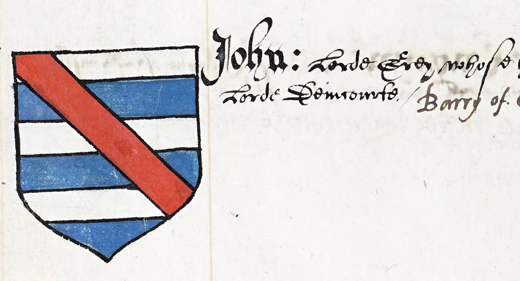 An illustration from English armorial : manuscript, 1603, leaf 82