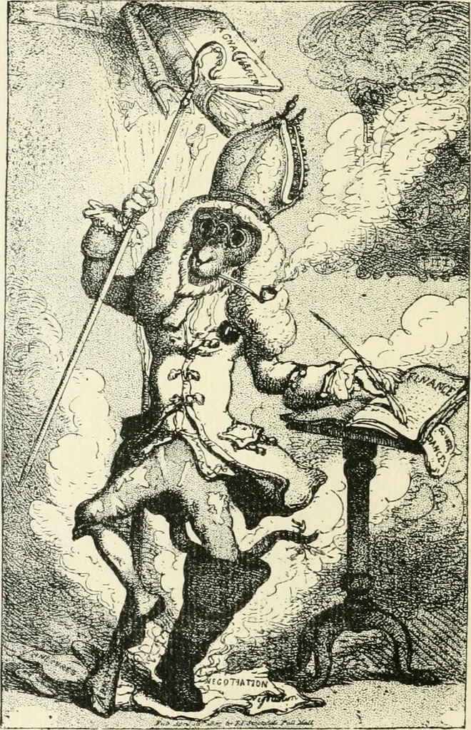 An illustration from English caricaturists and graphic humourists of the nineteeth century : How they illustrated and interpreted their times, 1886, leaf 32