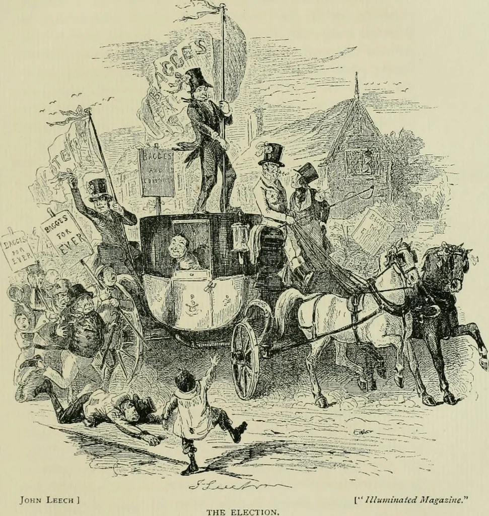 An illustration from English caricaturists and graphic humourists of the nineteeth century : How they illustrated and interpreted their times, 1886, leaf 377