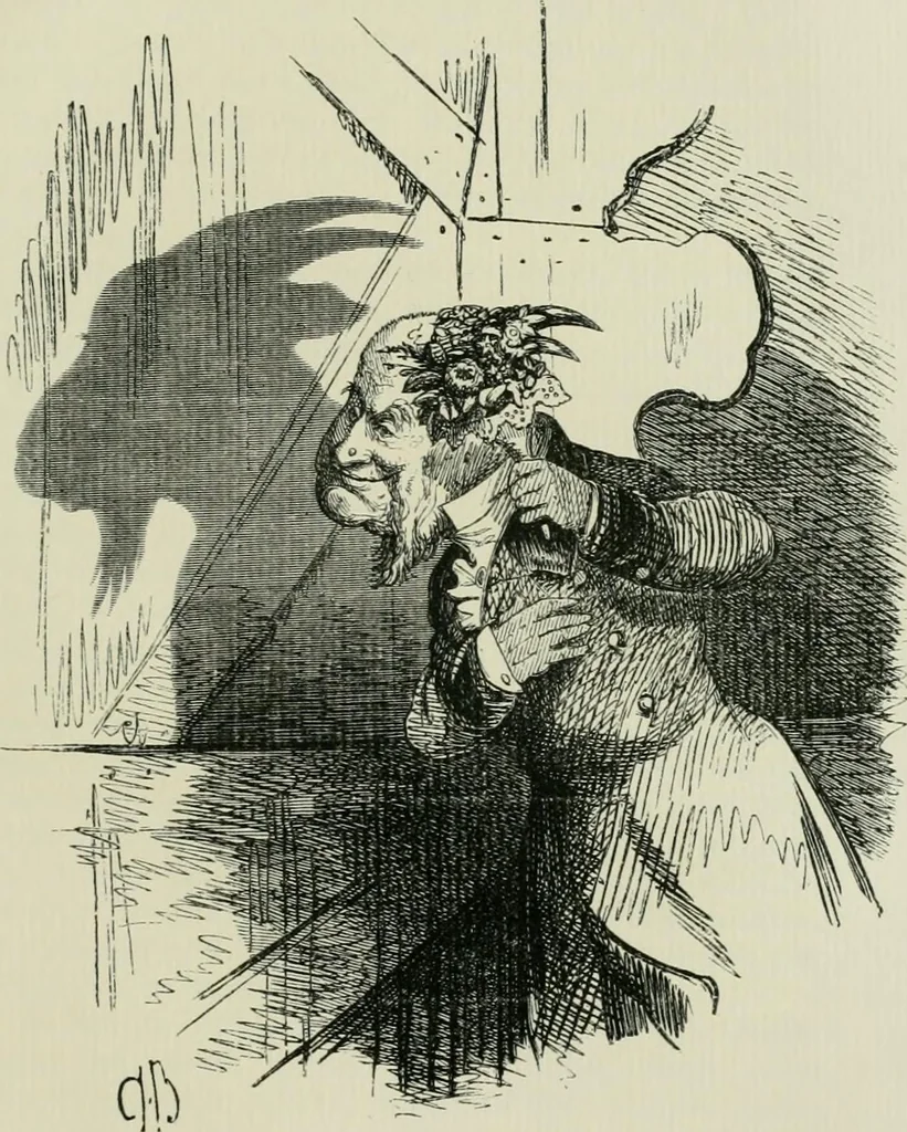 An illustration from English caricaturists and graphic humourists of the nineteeth century : How they illustrated and interpreted their times, 1886, leaf 483