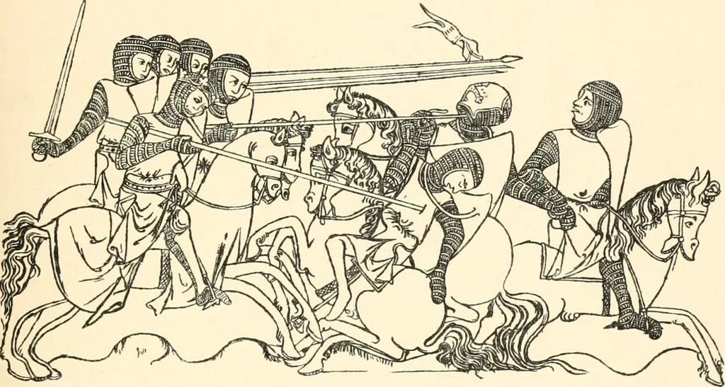 An illustration from English costume from prehistoric times to the end of the eighteenth century, 1910, leaf 91